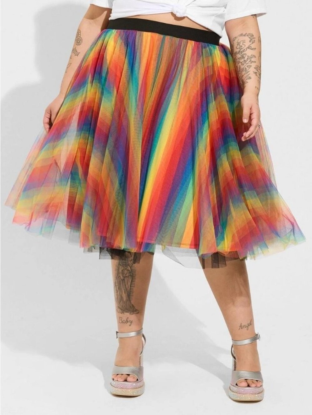 Torrid Pride Rainbow Tulle Skirt 1X (14-16) Midi A-Line 5 Layer Holographic
